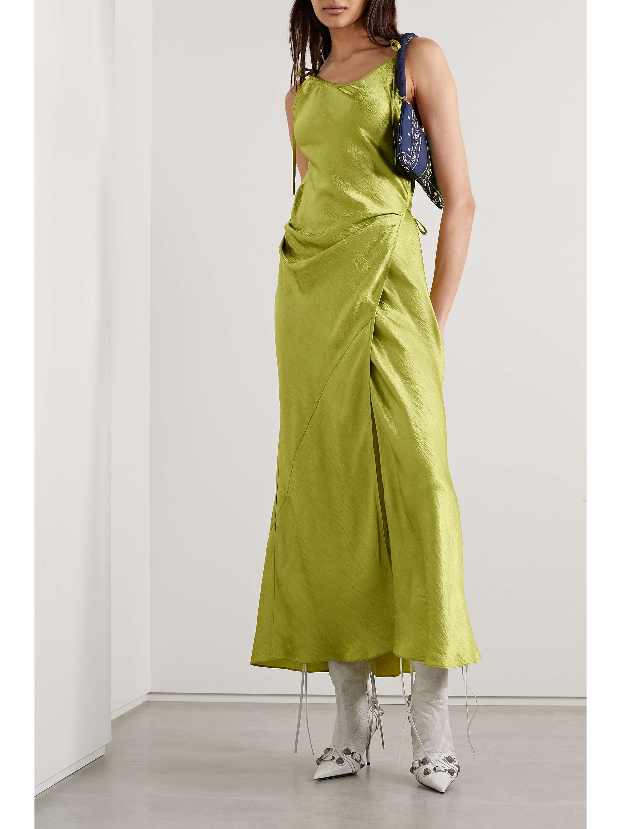 ACNE STUDIOS Hammered-satin midi wrap dress | NET-A-PORTER