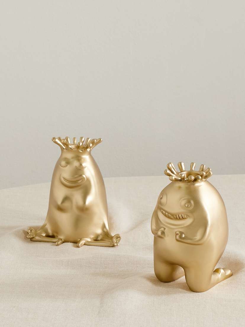 L'Objet + Haas Brothers King + Queen Set Of Two Brass Candlesticks