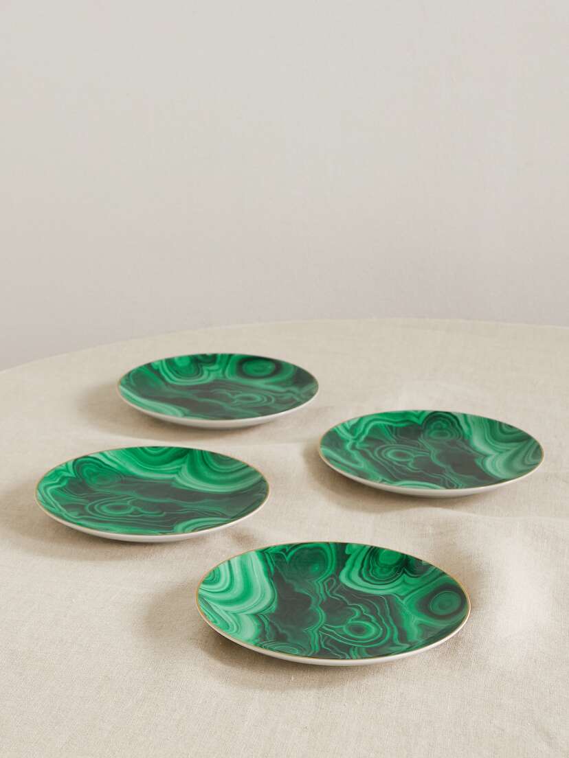 L'Objet Malachite Set Of Four Porcelain Canapé Plates