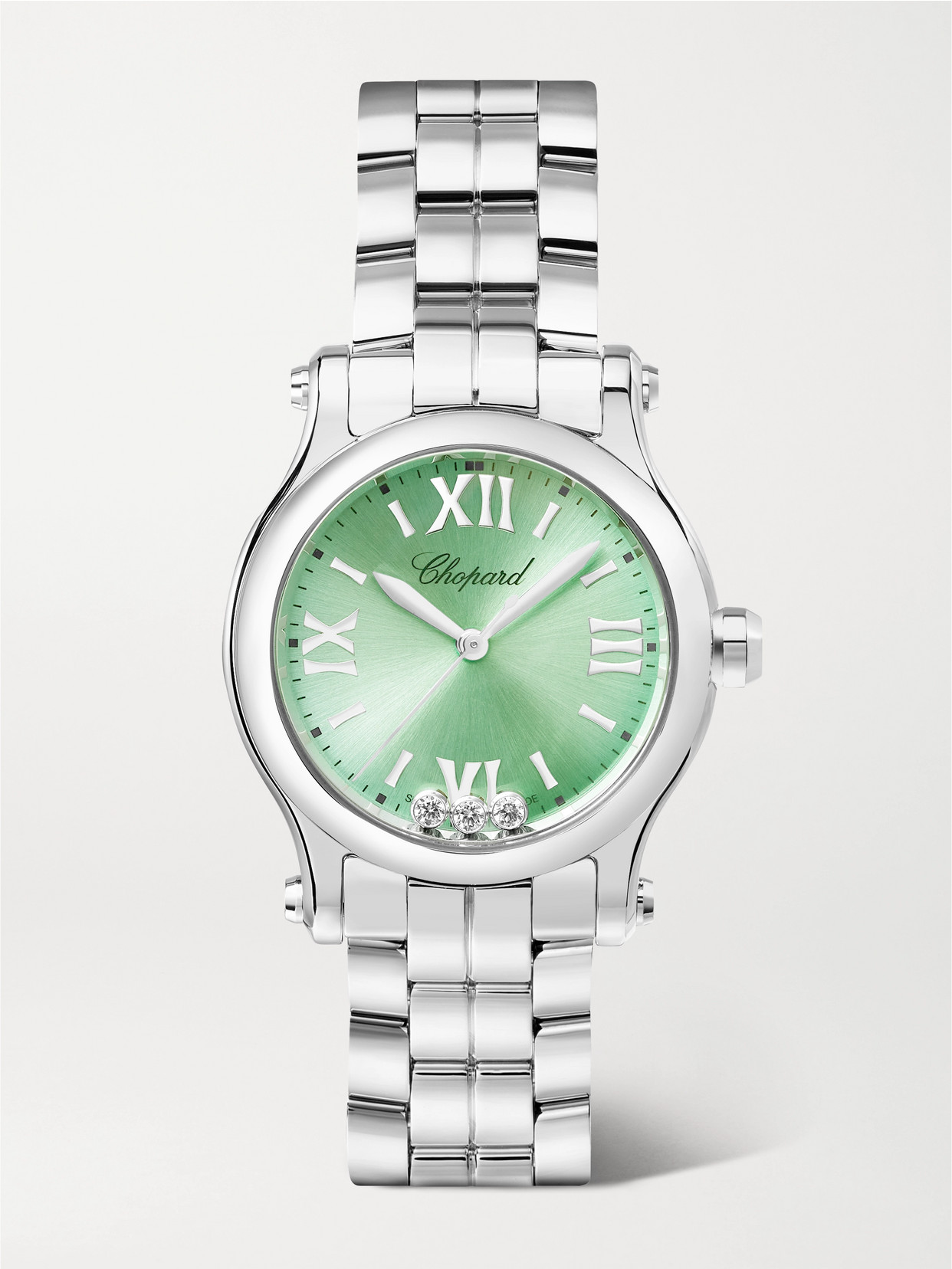 Chopard Happy Sport 30mm Stainless Steel, Diamond And Tsavorite Watch In Silver