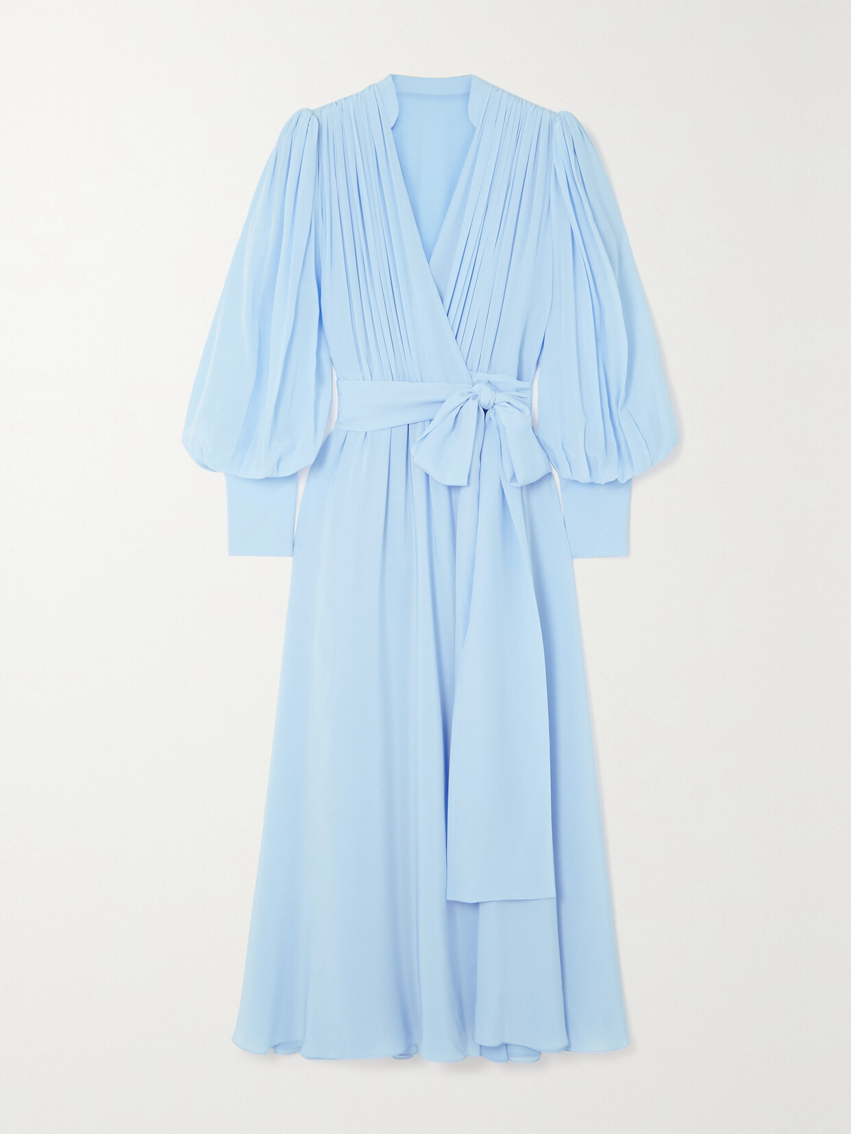 Costarellos - Dunaway Belted Wrap-effect Silk-chiffon Midi Dress - Blue