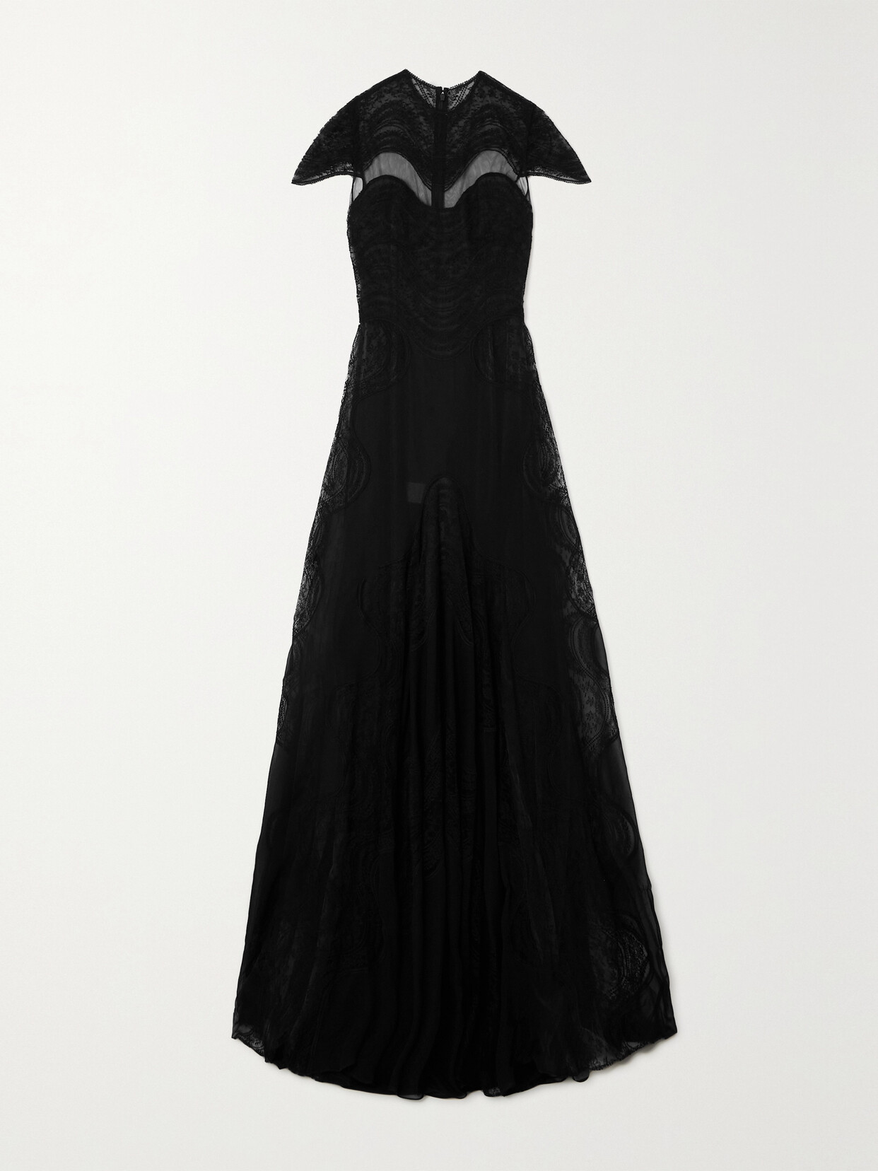 Costarellos - Lollobrigida Lace-appliquéd Silk-georgette Gown - Black