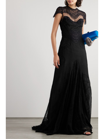 Costarellos Lollobrigida lace-appliquéd silk-georgette gown