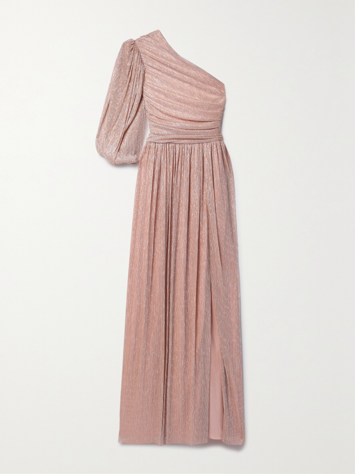 Costarellos - Morgan One-sleeve Gathered Plissé-lamé Gown - Pink