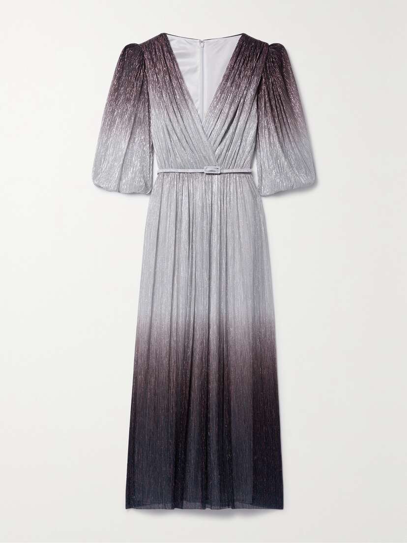 Costarellos Mercier Belted Plissé-lamé Midi Dress