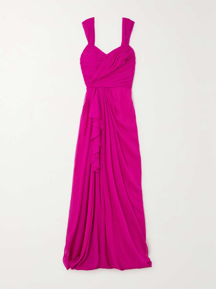 Costarellos Virna Ruffled Draped Silk-georgette Gown