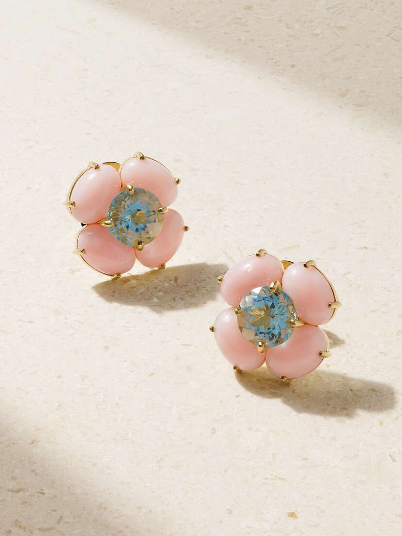 Irene Neuwirth 18-karat Gold, Opal And Aquamarine Earrings