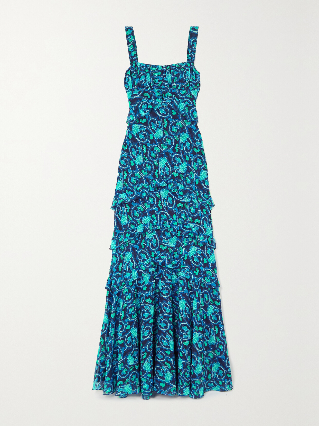 Saloni - Chandra Floral-print Silk Maxi Dress - Blue