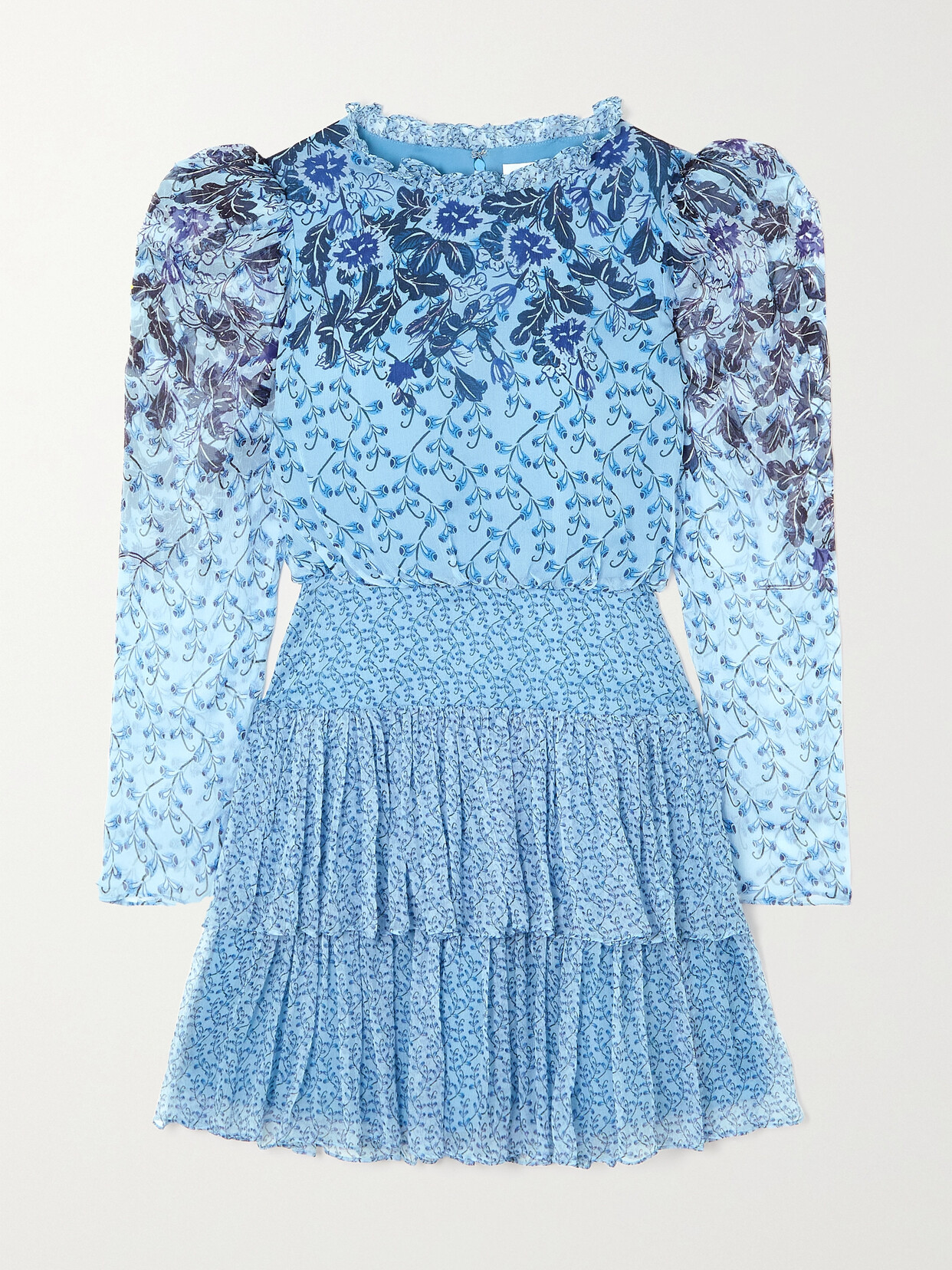 Saloni - Ava Ruffle-trimmed Tiered Floral-print Silk Mini Dress - Blue