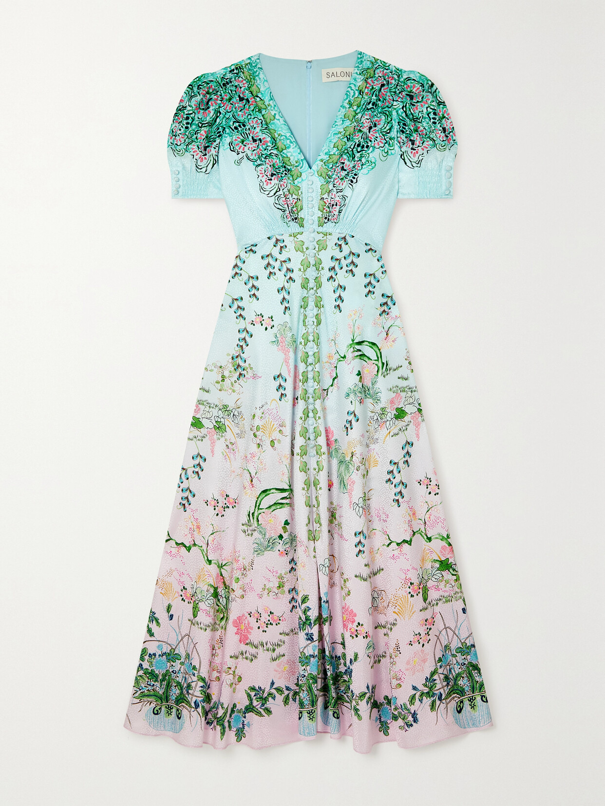 Saloni Lea Floral-print Silk-jacquard Maxi Dress