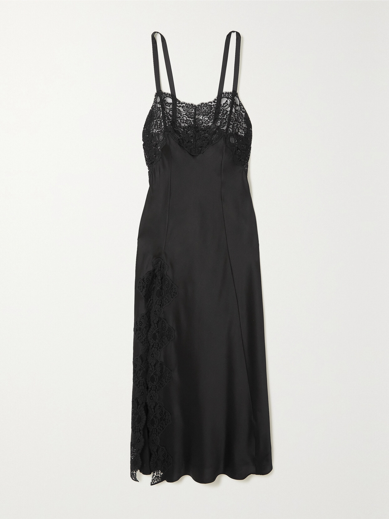 Rodarte - Lace-trimmed Silk-satin Maxi Dress - Black