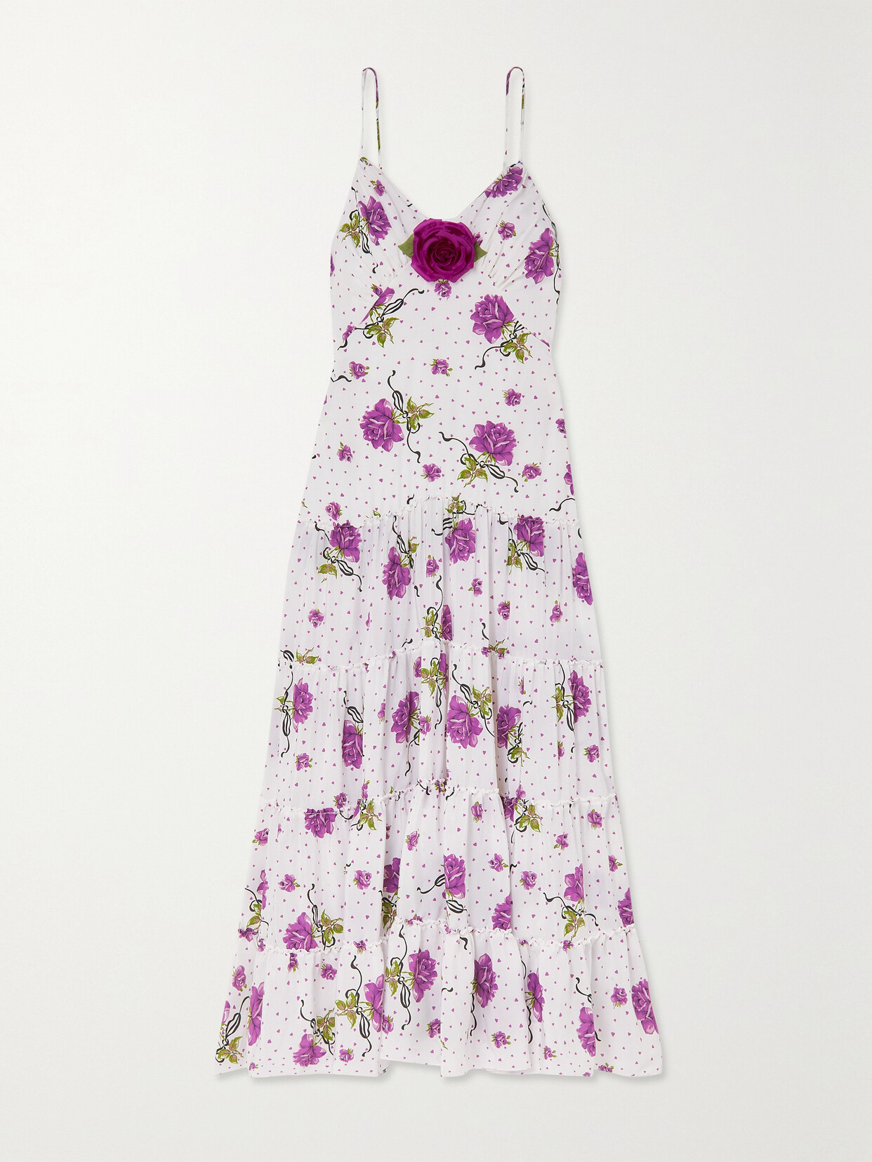 Rodarte Appliquéd Printed Silk Crepe De Chine Maxi Dress - Purple