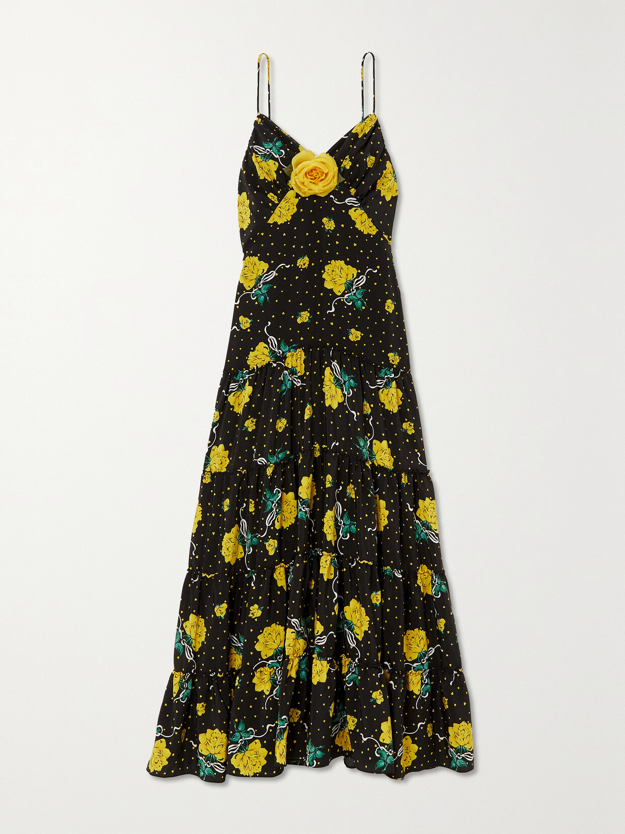 Rodarte - Appliquéd Printed Silk Crepe De Chine Maxi Dress - Yellow