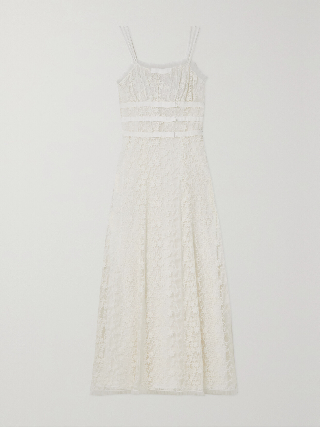 Rodarte - Grosgrain-trimmed Embroidered Cotton-blend Tulle Maxi Dress - White