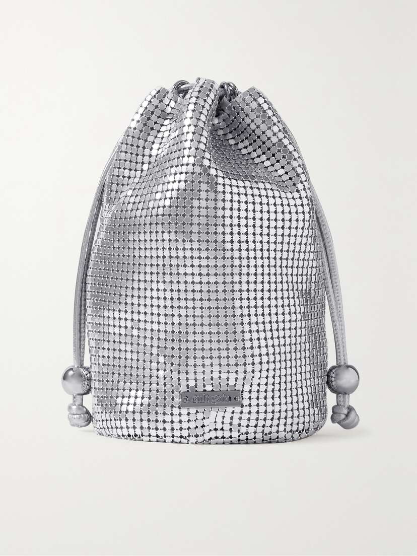 Cult Gaia Gypsum Satin-trimmed Chainmail Clutch