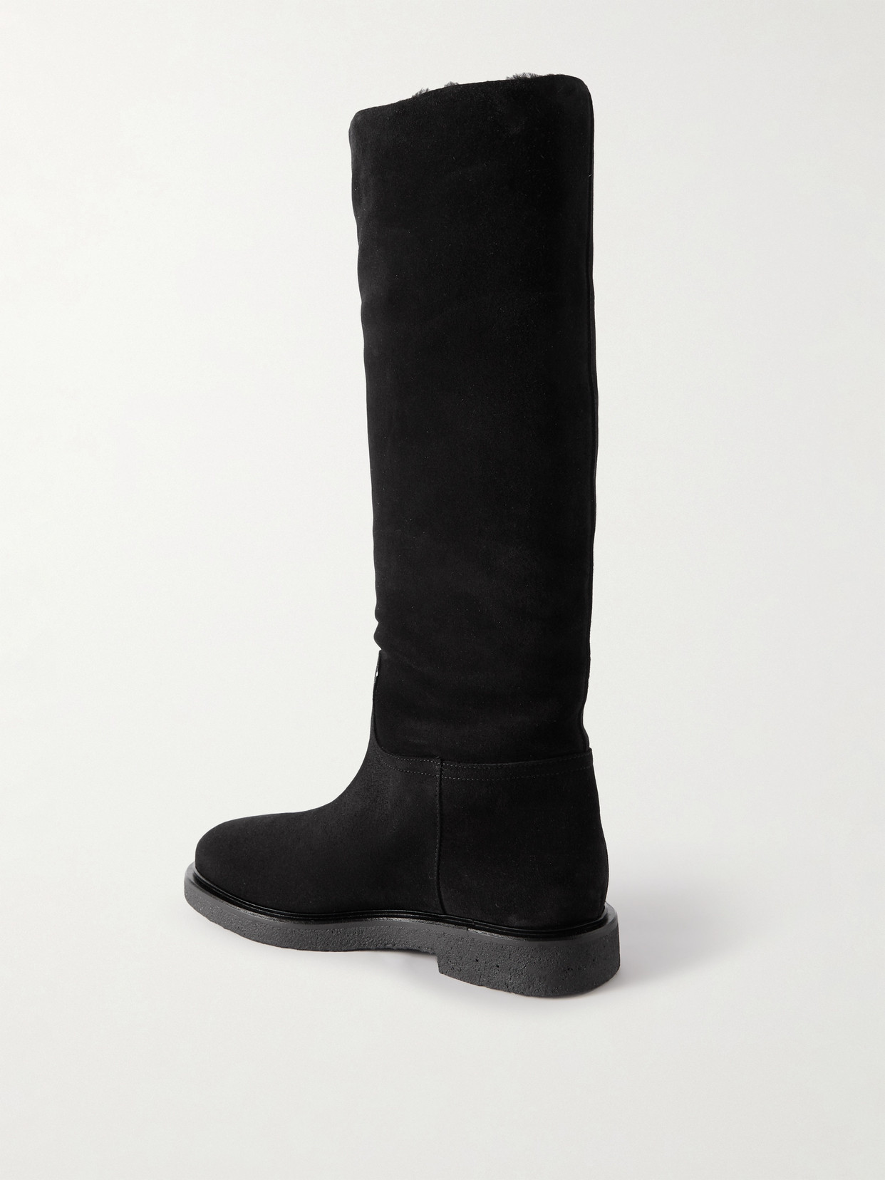 Shop Legres Shearling-lined Suede Knee Boots In Black