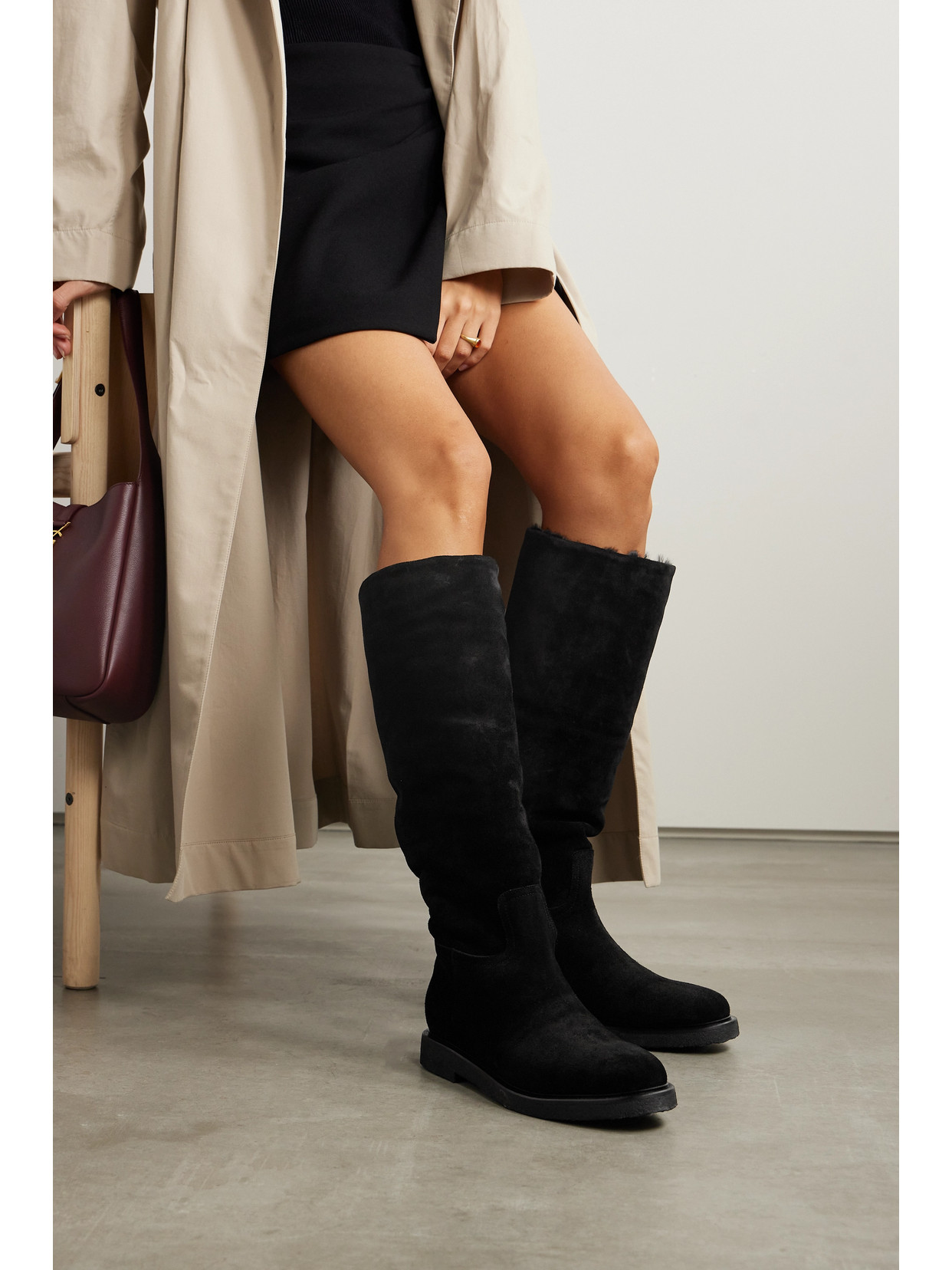 Shop Legres Shearling-lined Suede Knee Boots In Black