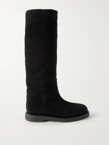 LEGRES Shearling-lined suede knee boots