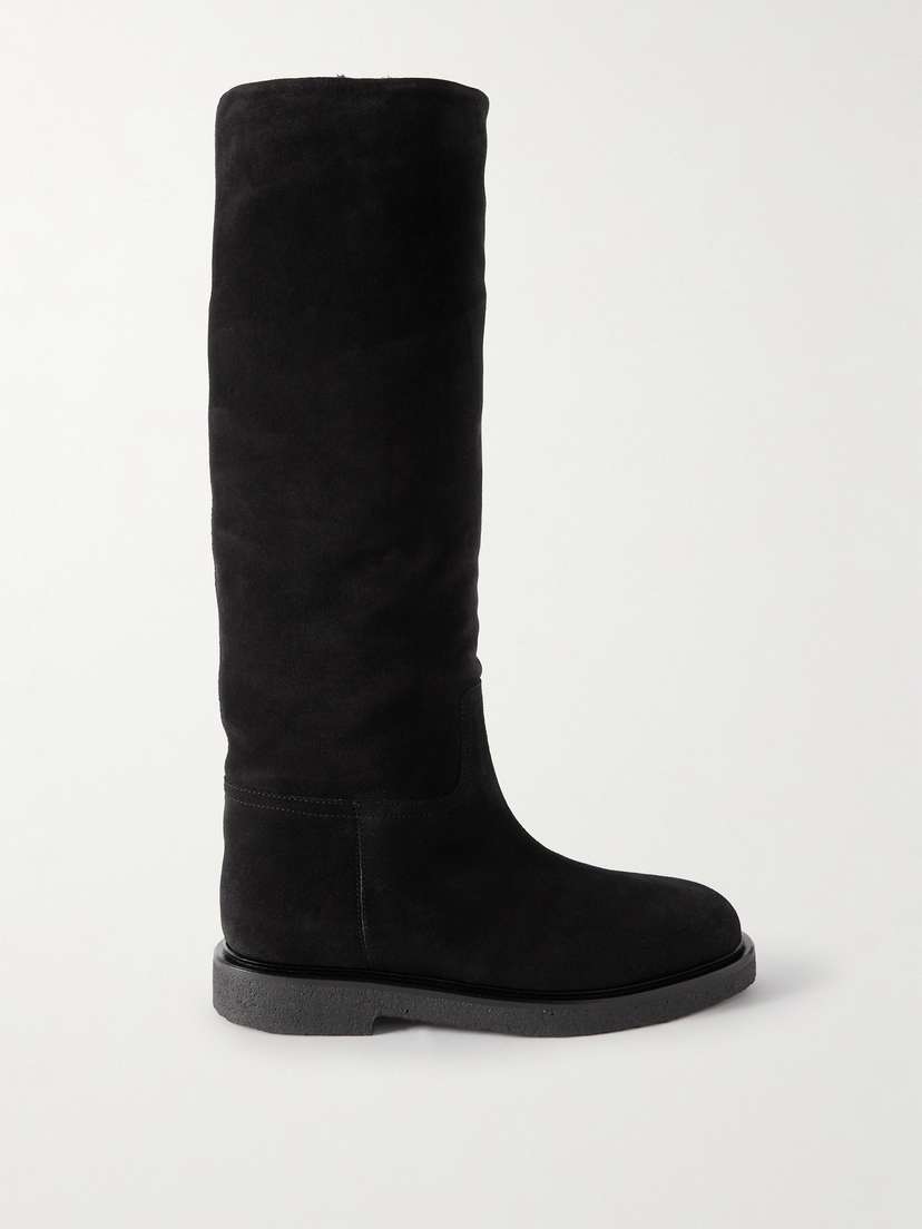 LEGRES Shearling-lined Suede Knee Boots