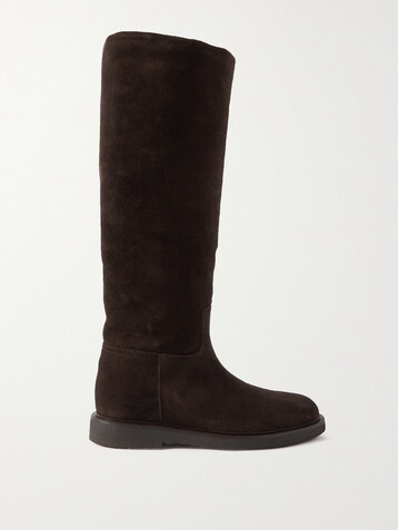 LEGRES Shearling-lined suede knee boots