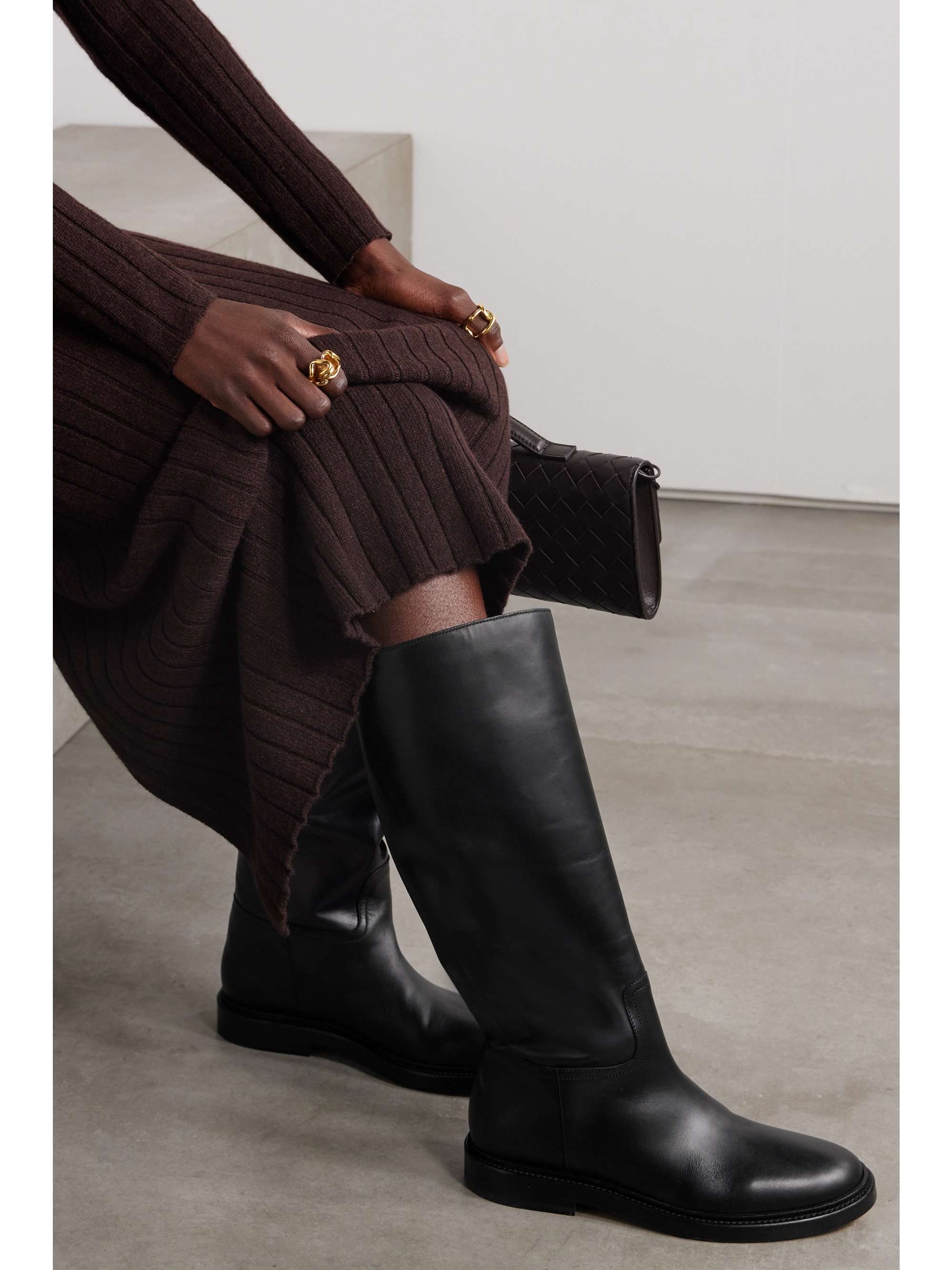 LEGRES 80 Leather Knee Boots Women Black Boots IT41