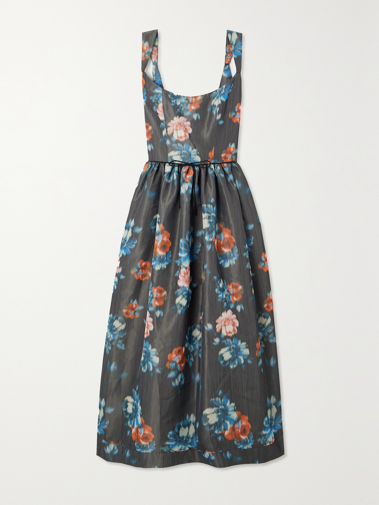 Markarian Apple Dark Floral-print Taffeta Midi Dress In Black