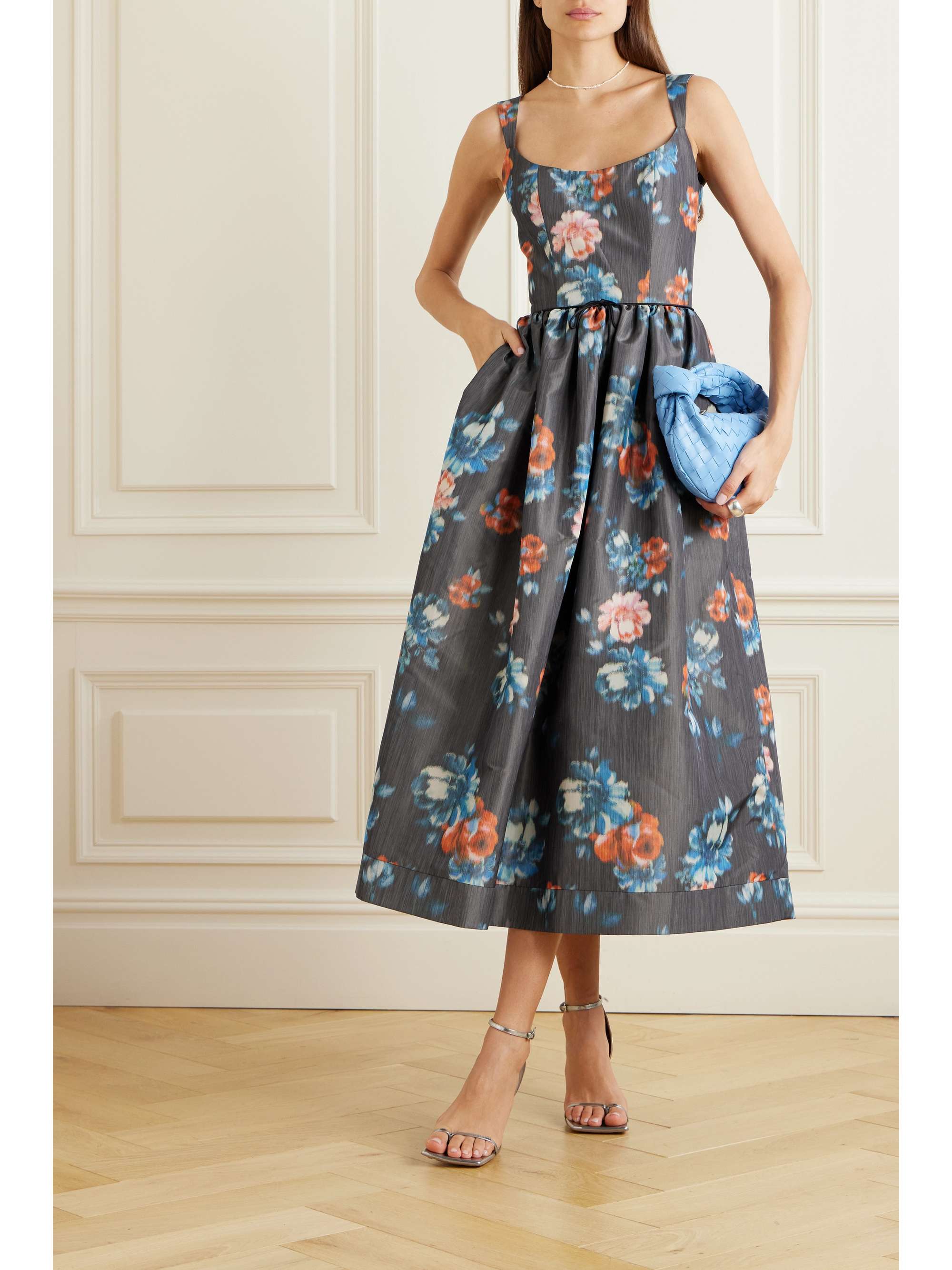 Navy blue floral deals midi dress