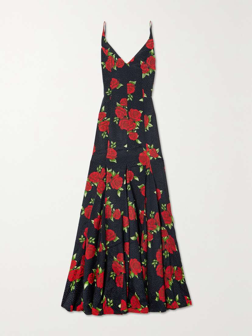 Markarian Marylin Pleated Floral-print Crepe De Chine Gown