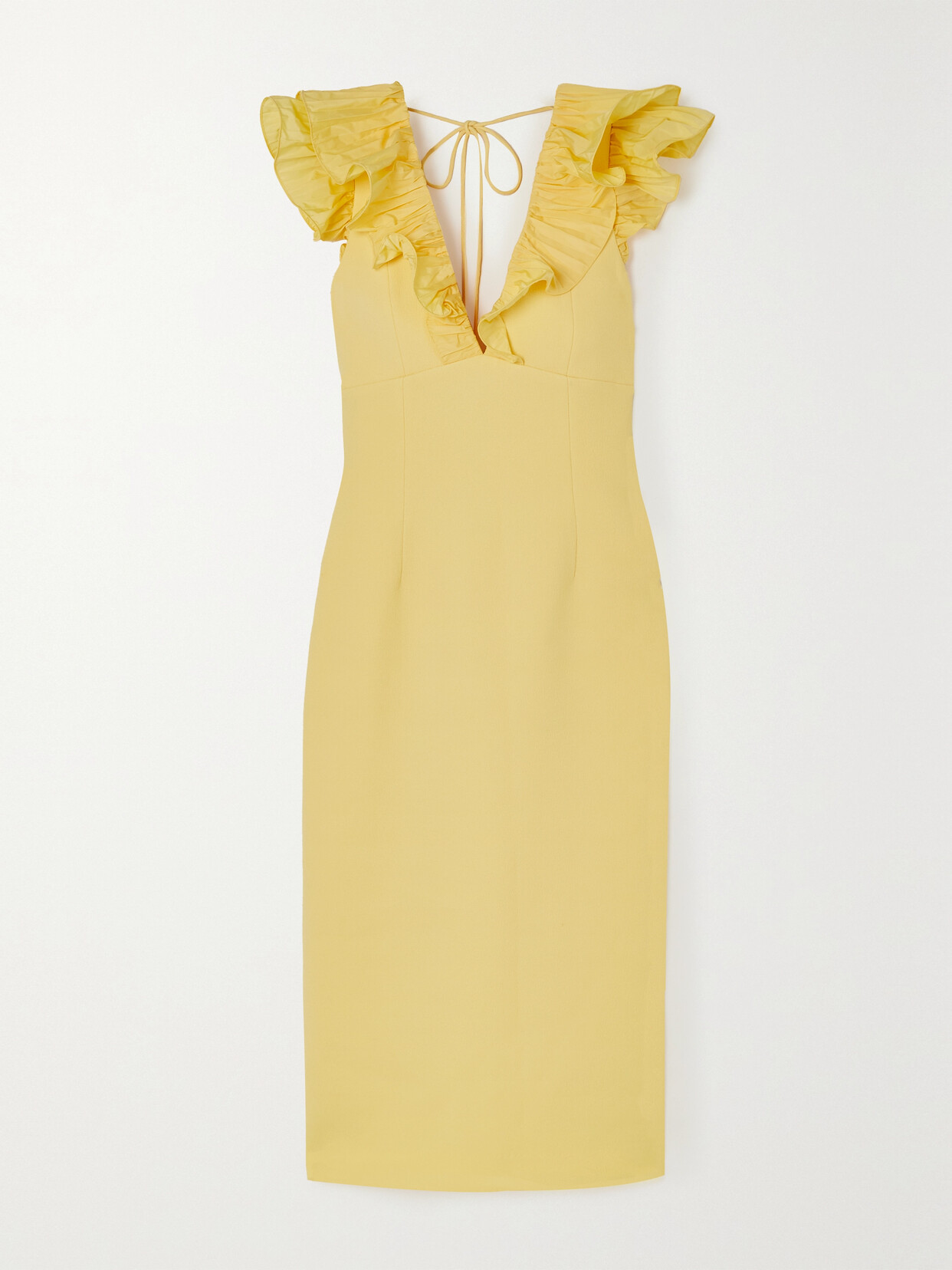 Rebecca Vallance Chloe Ruffled Taffeta-trimmed Stretch-crepe Dress In Yellow