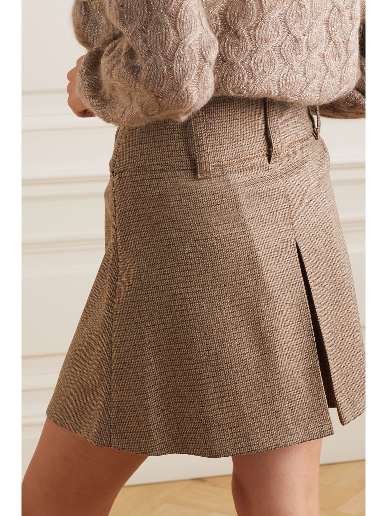 Brunello Cucinelli Bead-embellished Checked Wool-blend Shorts In Brown