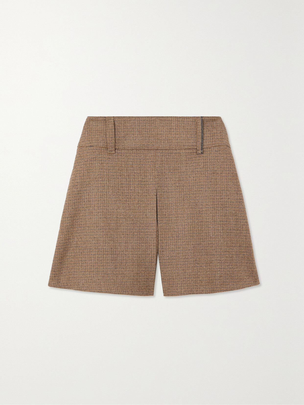 Brunello Cucinelli Bead-embellished Checked Wool-blend Shorts In Brown