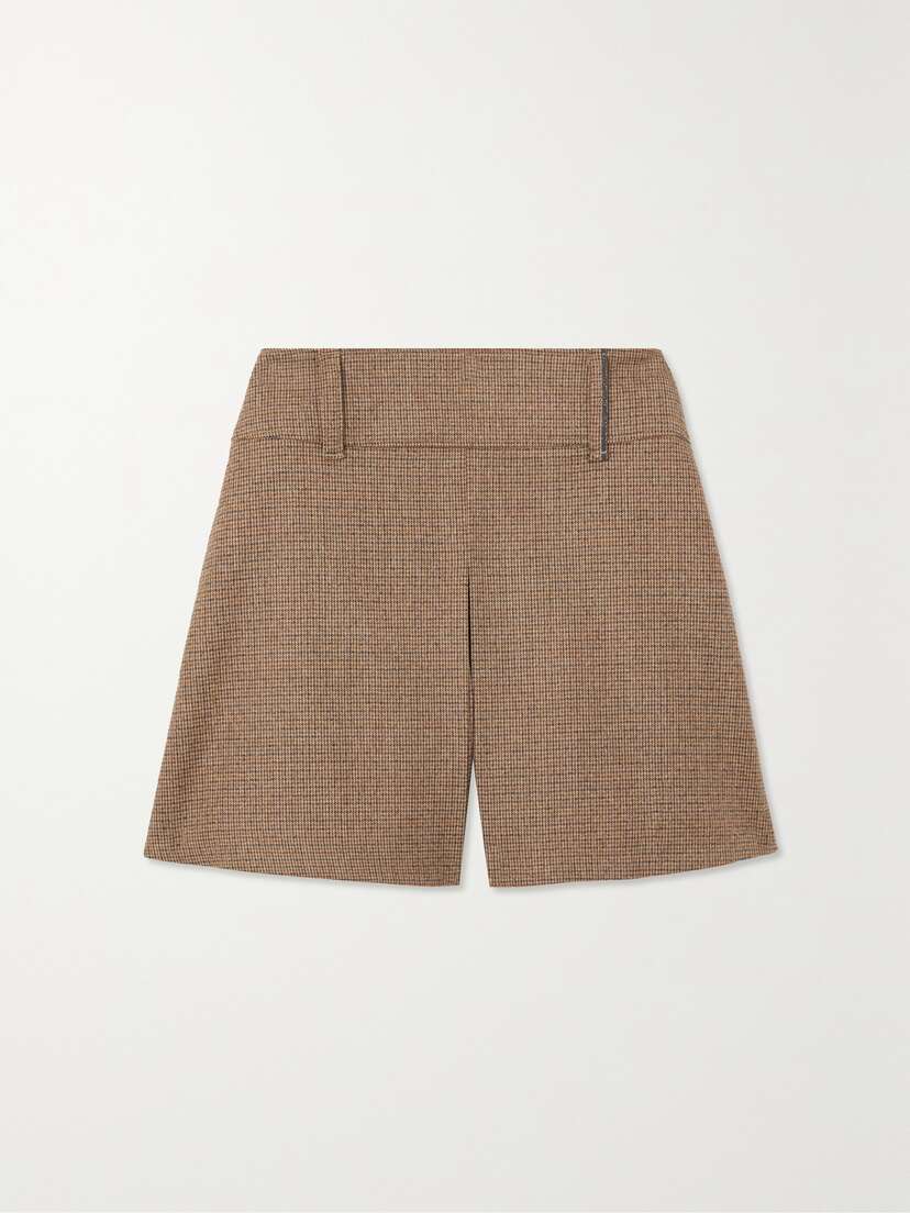 Brunello Cucinelli Bead-embellished Checked Wool-blend Shorts