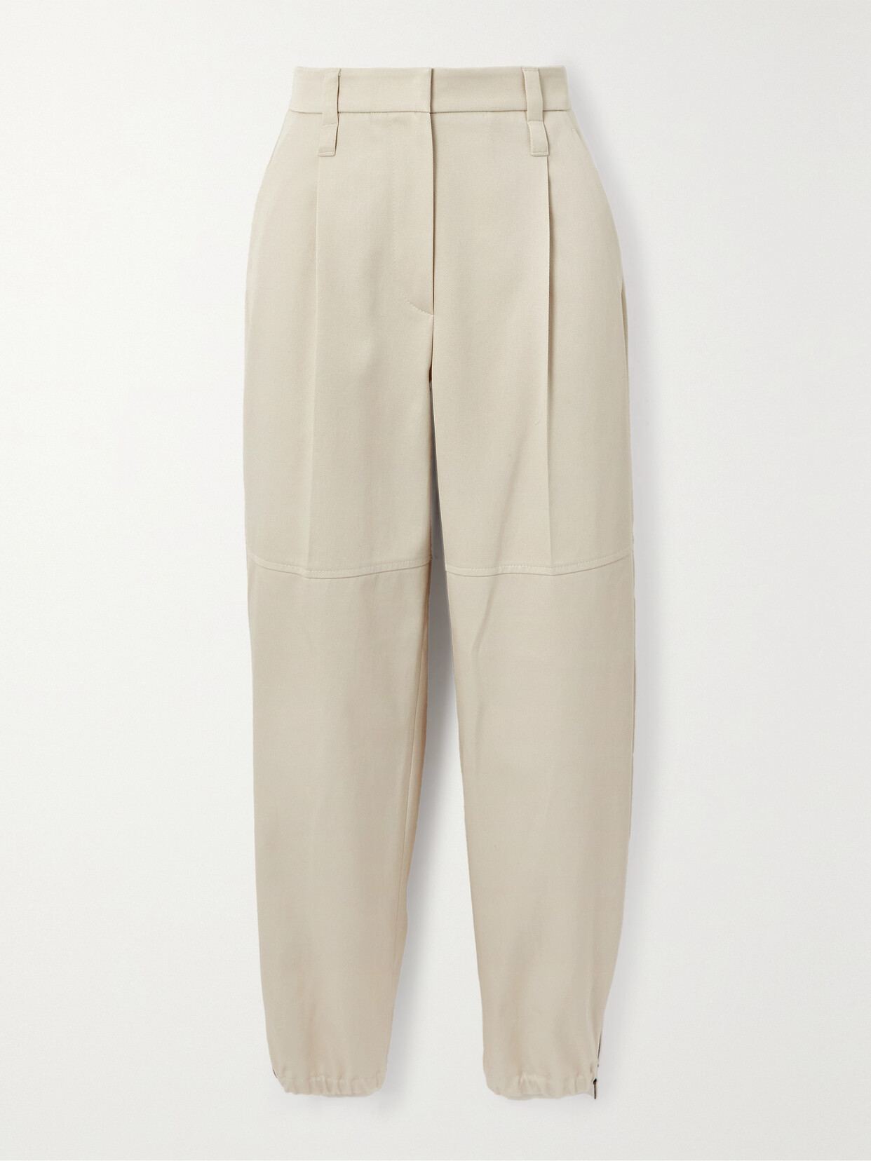 Brunello Cucinelli - Cropped Bead-embellished Denim Tapered Pants - Off-white