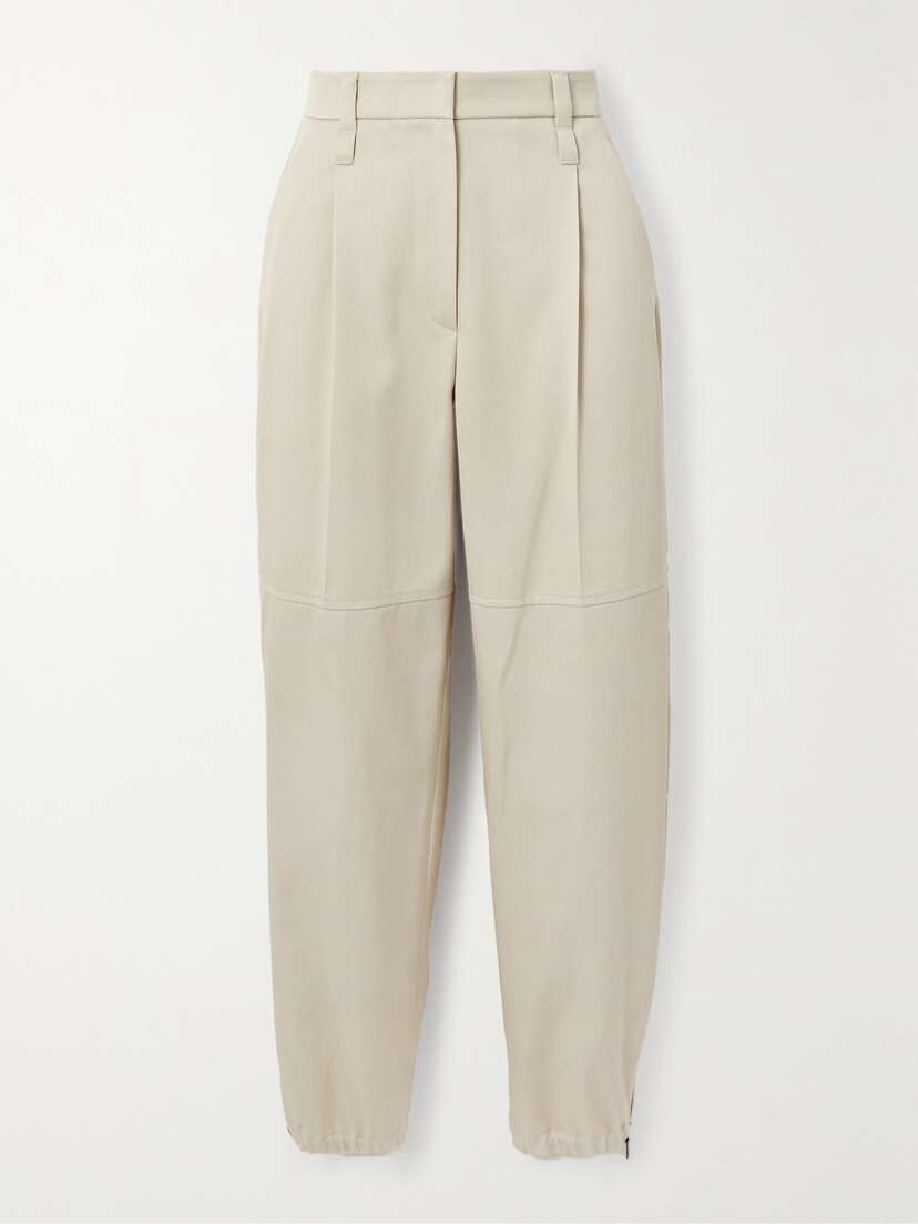 Brunello Cucinelli Cropped Bead-embellished Denim Tapered Pants