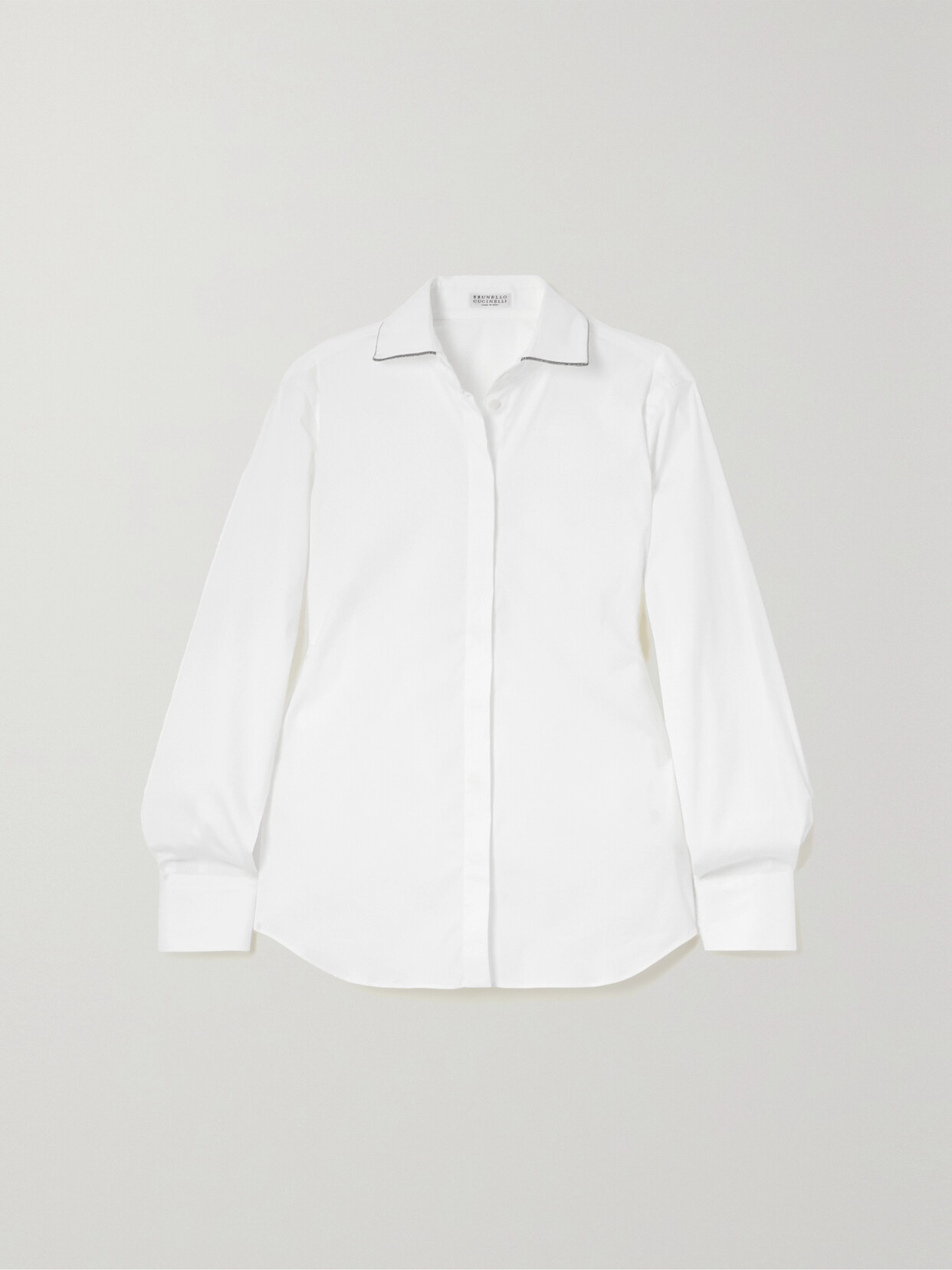 Brunello Cucinelli Bead-embellished Cotton-poplin Shirt In White