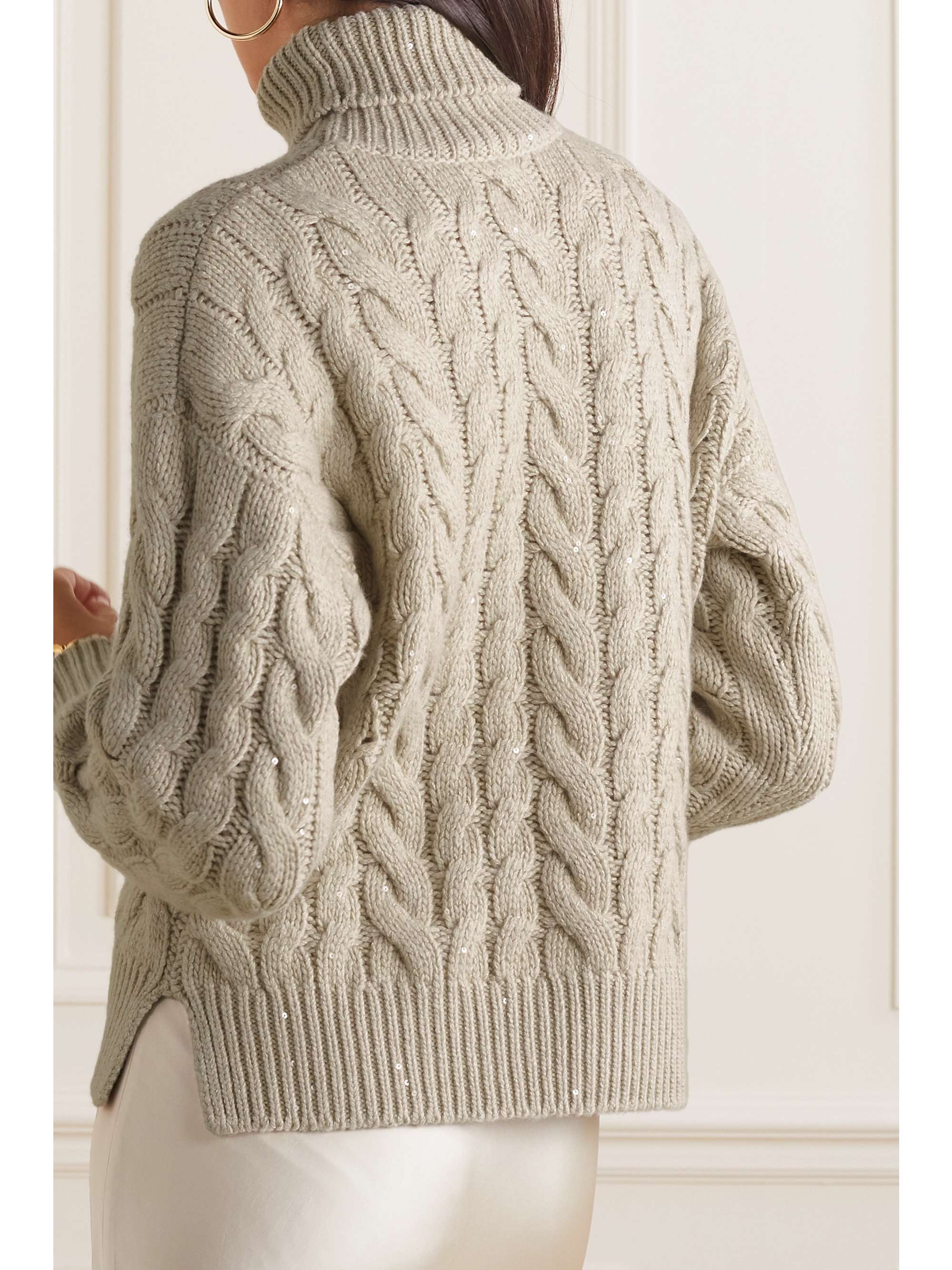 BRUNELLO CUCINELLI Sequin-embellished cable-knit cashmere turtleneck ...