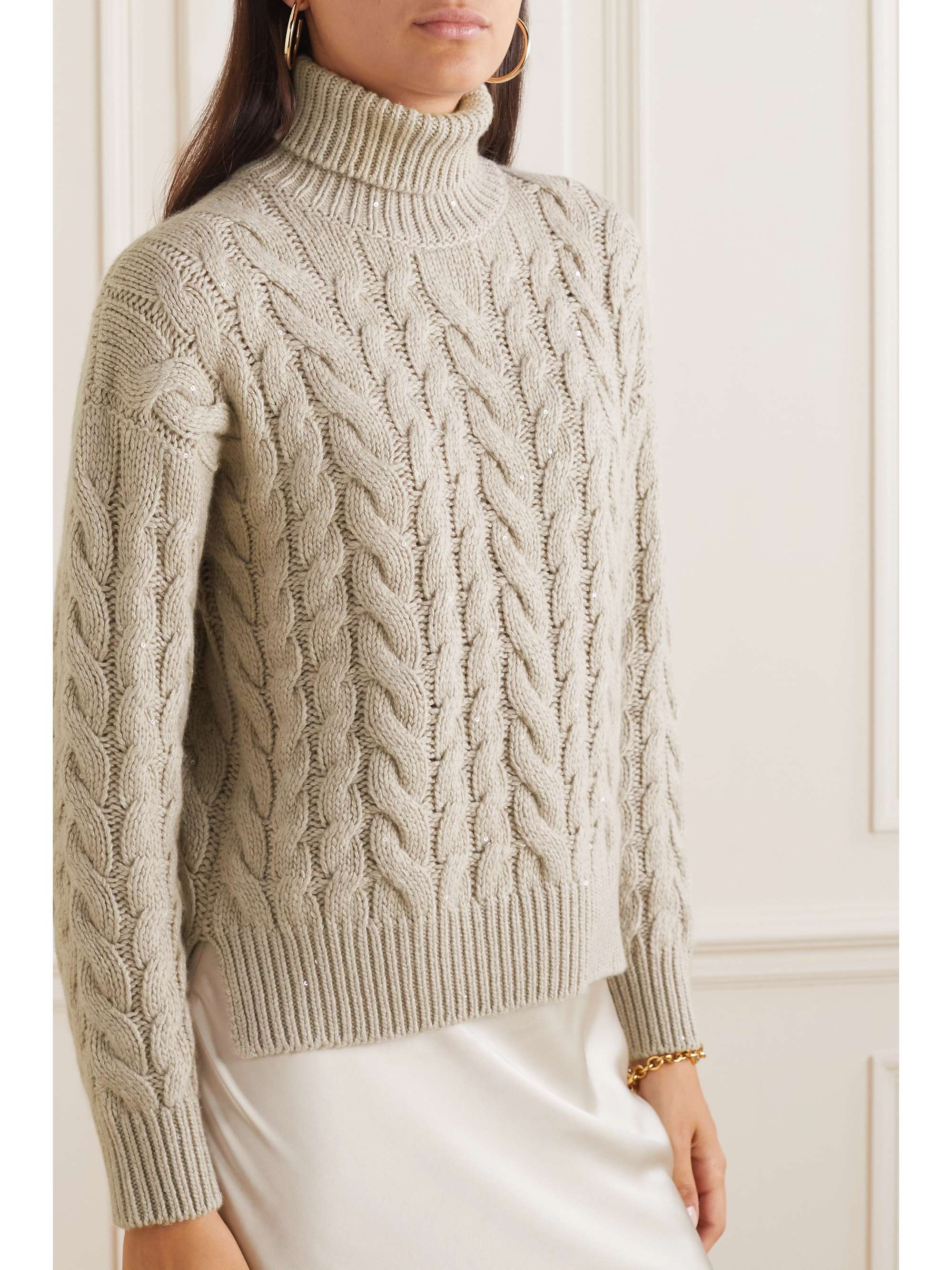 BRUNELLO CUCINELLI Sequin-embellished cable-knit cashmere turtleneck ...