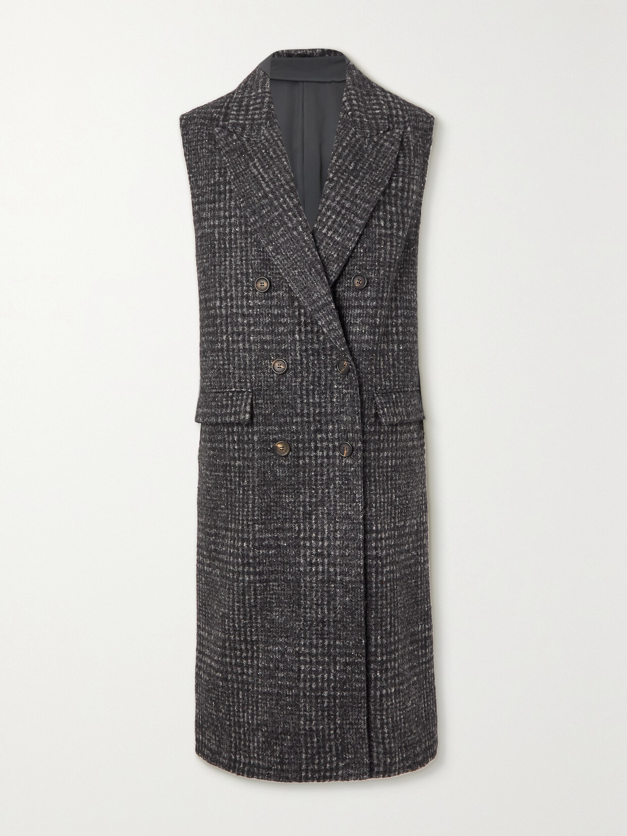 Shop Brunello Cucinelli Oversized Double-breasted Prince Of Wales Checked Wool-blend Coat In Gray