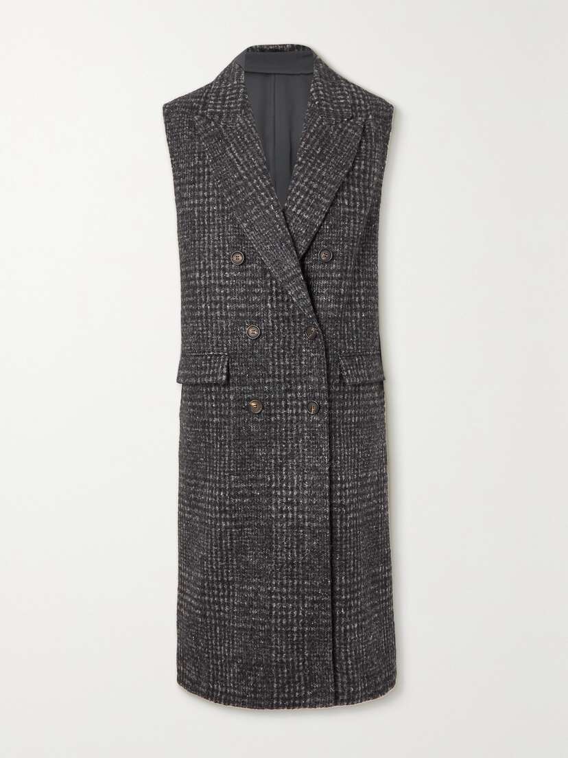 Brunello Cucinelli Oversized Double-breasted Prince Of Wales Checked Wool-blend Coat