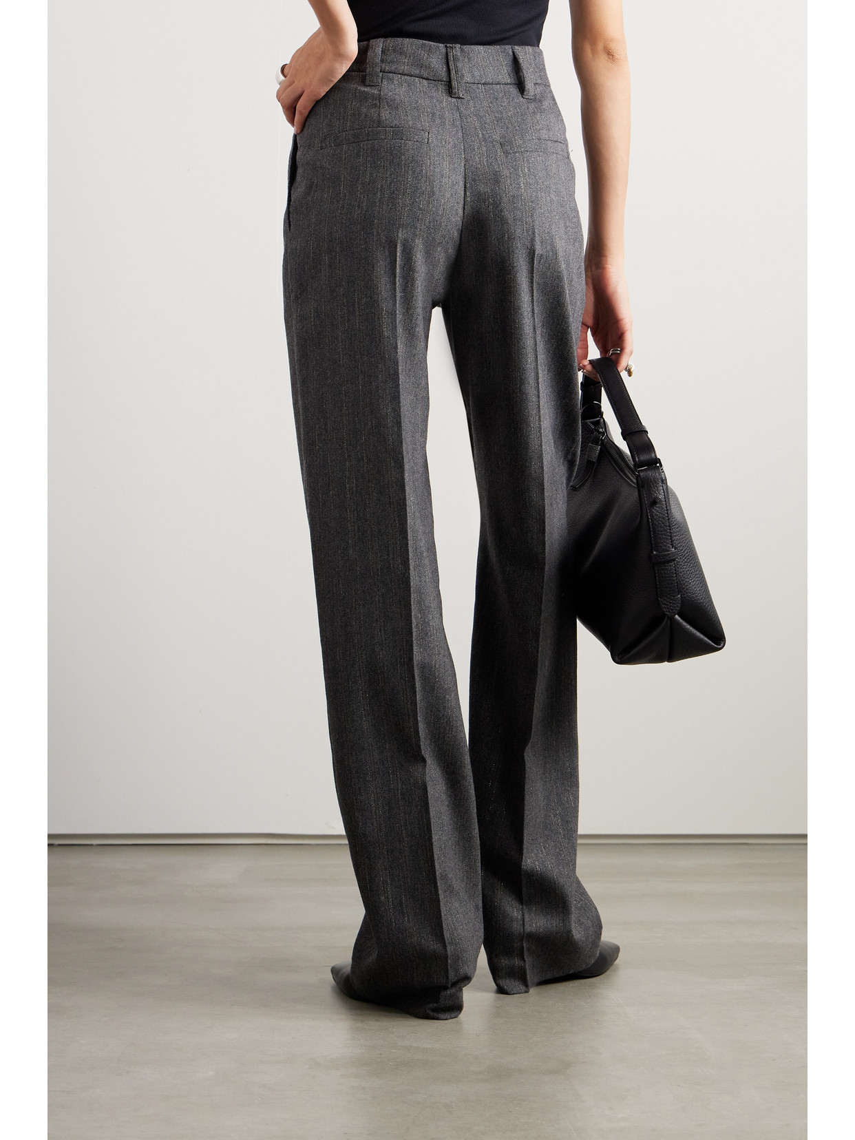 Brunello Cucinelli Striped Pleated Wool-blend Wide-leg Pants In Gray