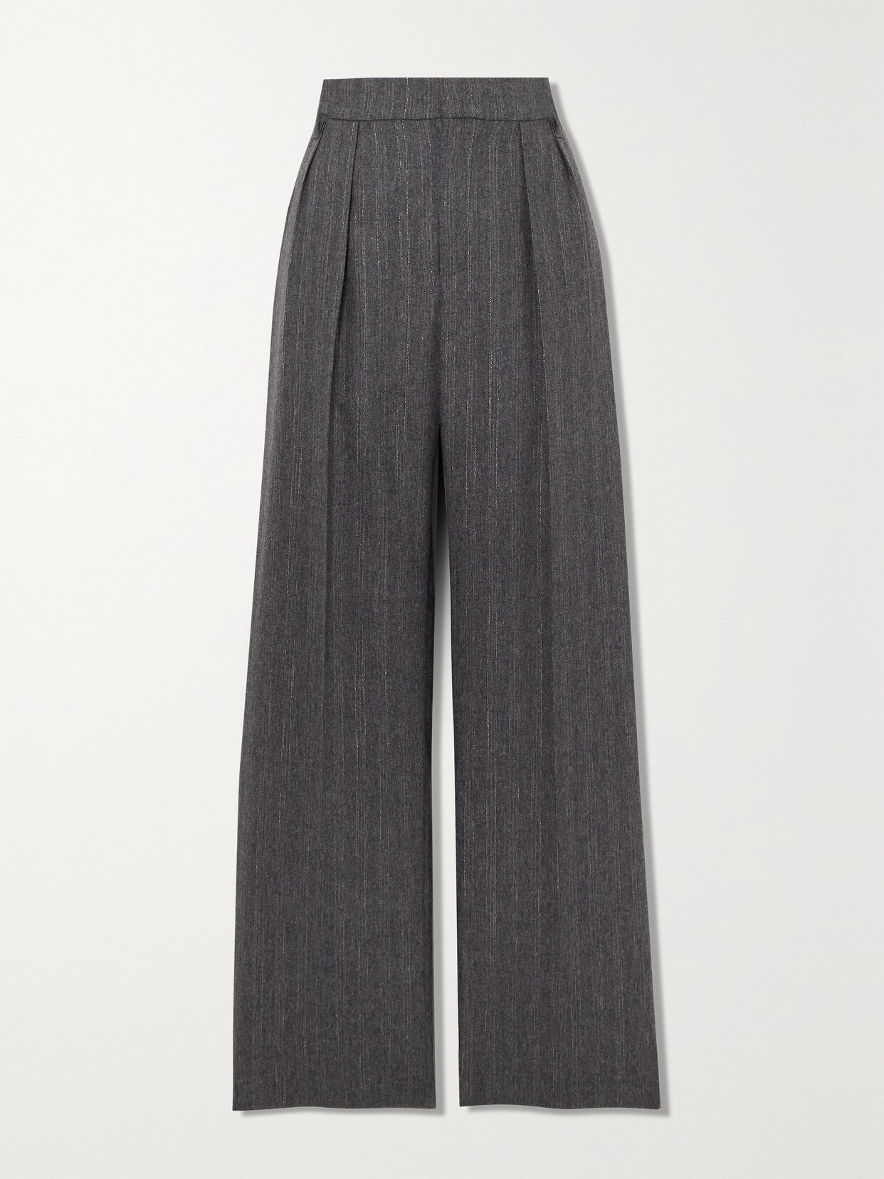 Brunello Cucinelli Striped Pleated Wool-blend Wide-leg Pants In Gray