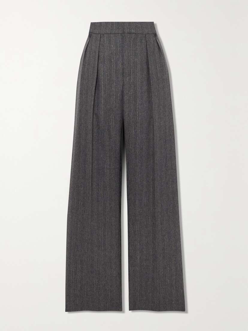 Brunello Cucinelli Striped Pleated Wool-blend Wide-leg Pants