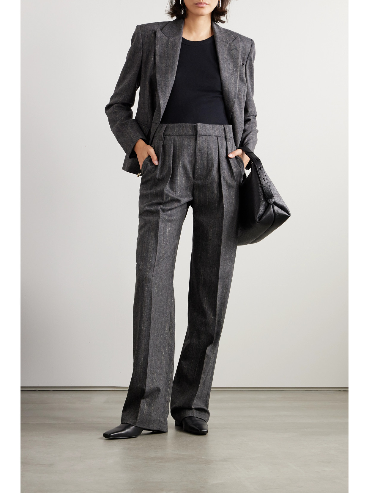 Brunello Cucinelli Striped Pleated Wool-blend Wide-leg Pants In Gray