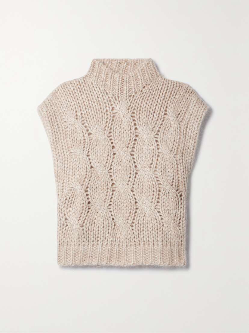 Brunello Cucinelli Lupetto Cropped Metallic Cable-knit Sweater