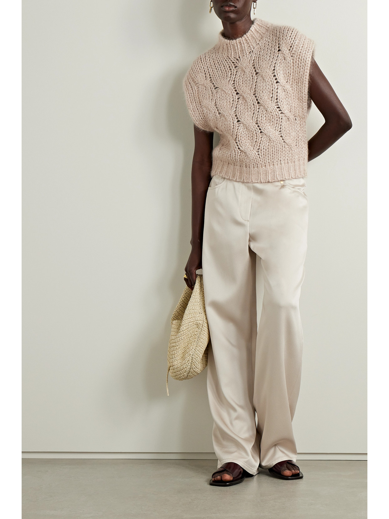 Shop Brunello Cucinelli Lupetto Cropped Metallic Cable-knit Sweater In Neutrals