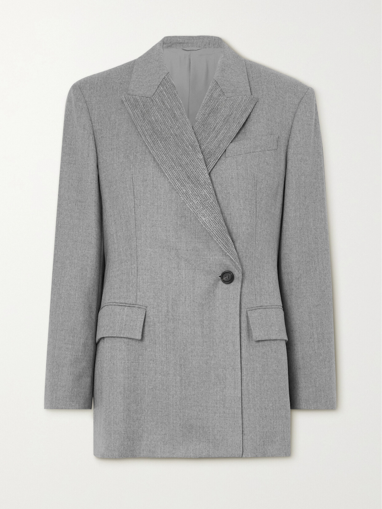 Brunello Cucinelli Ribbed Wool And Wool-flannel Blazer In Gray