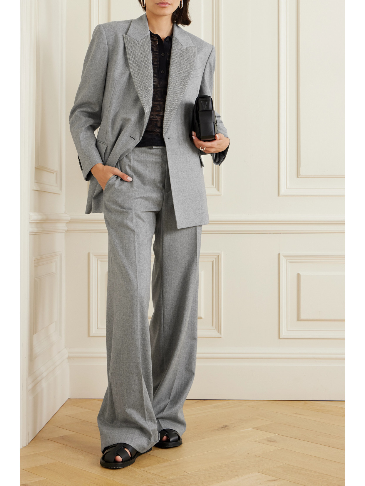 Shop Brunello Cucinelli Ribbed Wool And Wool-flannel Blazer In Gray