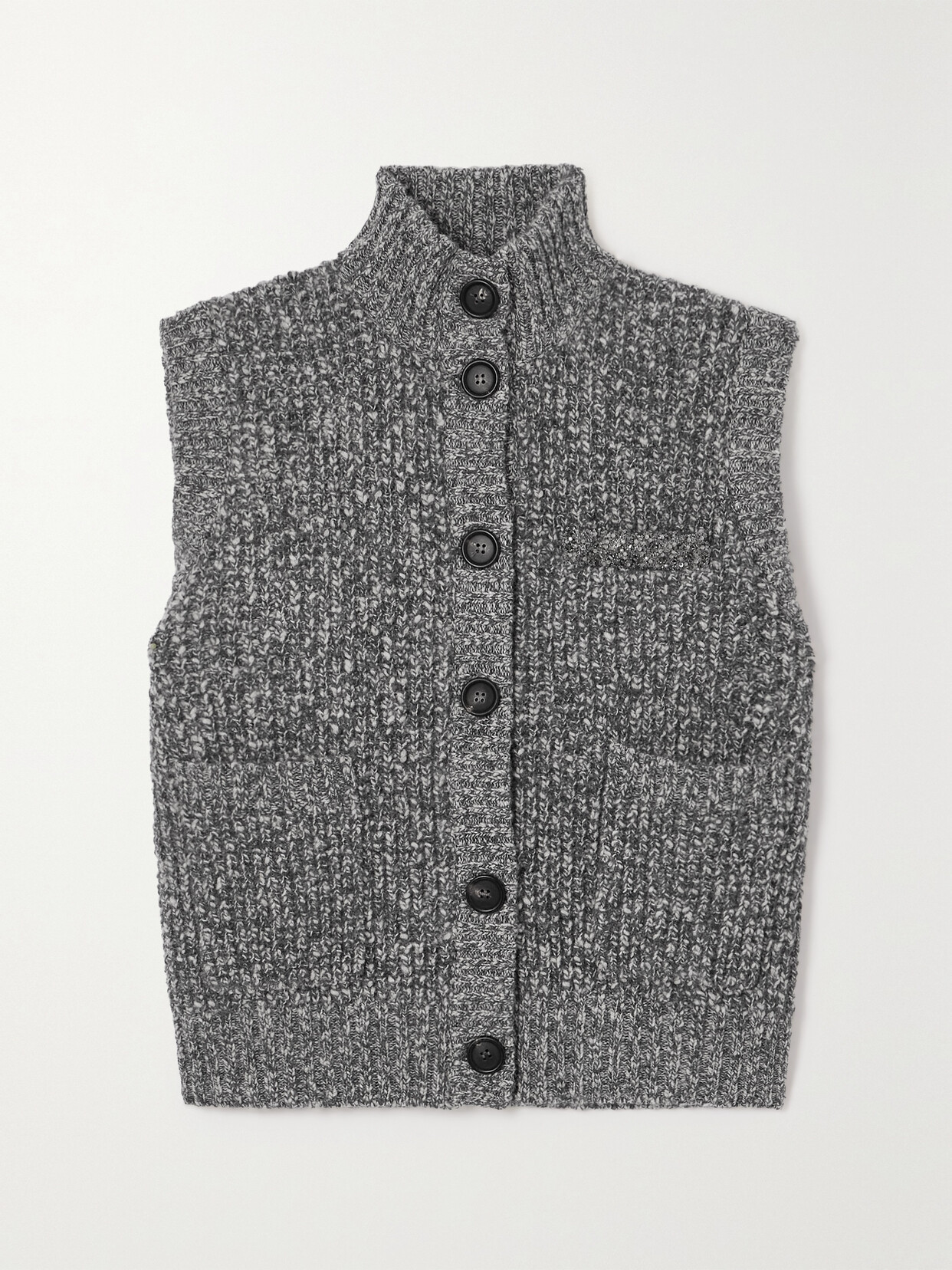 Brunello Cucinelli Embellished Mélange Wool And Cashmere-blend Cardigan In Gray