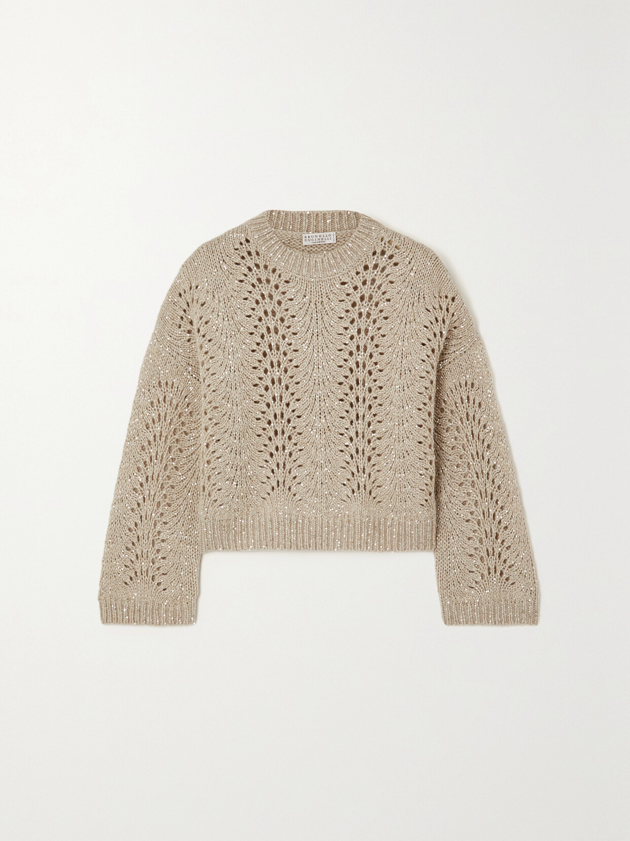 Brunello Cucinelli - Dazzling Lace Open-knit Sequined Cashmere-blend Sweater - Neutrals