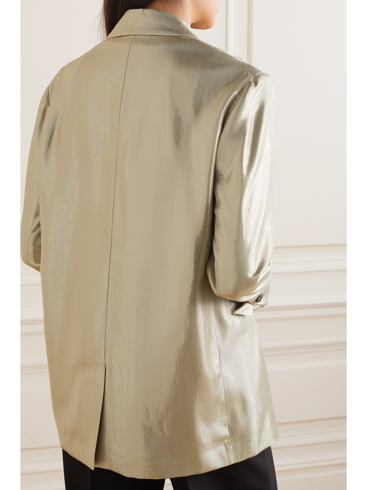 Brunello Cucinelli Metallic-linen One-button Blazer Jacket, Beige In Gold